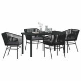 Garden Dining Set with Cushion 5 pcs Black Powder-Coated Steel