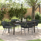 Garden Dining Set with Cushion 5 pcs Black Powder-Coated Steel