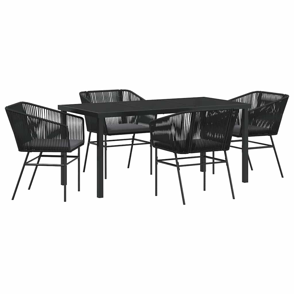 Garden Dining Set with Cushion 5 pcs Black Powder-Coated Steel