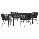 Garden Dining Set with Cushion 5 pcs Black Powder-Coated Steel - Front View