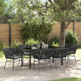 Garden Dining Set with Cushion 7 pcs Black Powder-Coated Steel