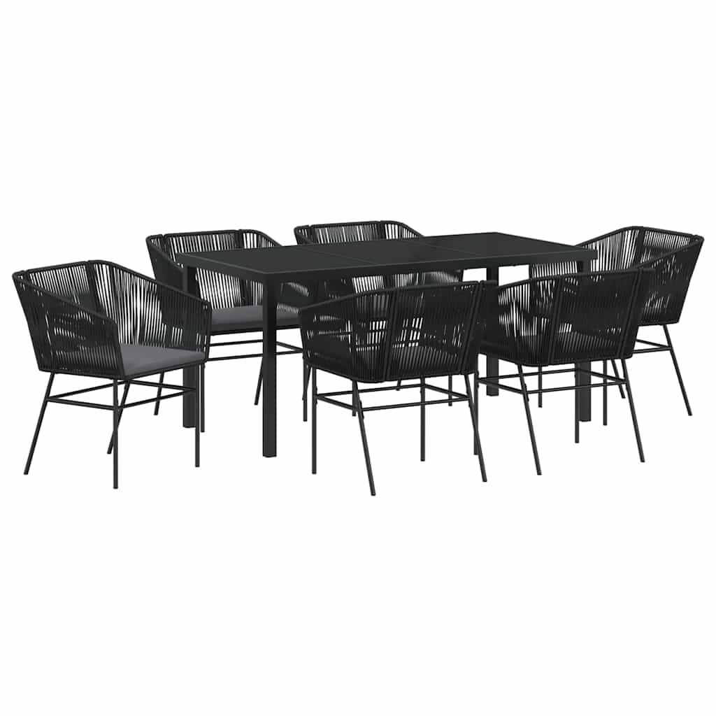 Garden Dining Set with Cushion 7 pcs Black Powder-Coated Steel