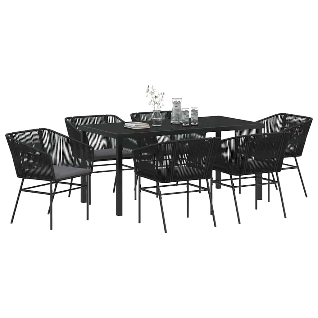Garden Dining Set with Cushion 7 pcs Black Powder-Coated Steel