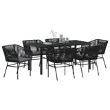 Garden Dining Set with Cushion 7 pcs Black Powder-Coated Steel - Side View