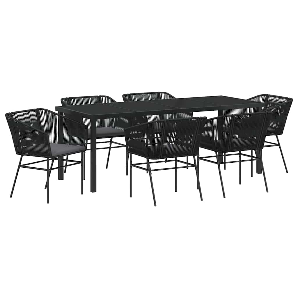 Garden Dining Set with Cushion 7 pcs Black Powder-Coated Steel