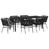 Garden Dining Set with Cushion 7 pcs Black Powder-Coated Steel - Front View