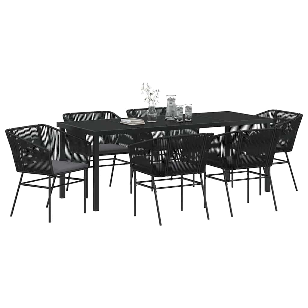 Garden Dining Set with Cushion 7 pcs Black Powder-Coated Steel