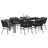 Garden Dining Set with Cushion 7 pcs Black Powder-Coated Steel - Side View