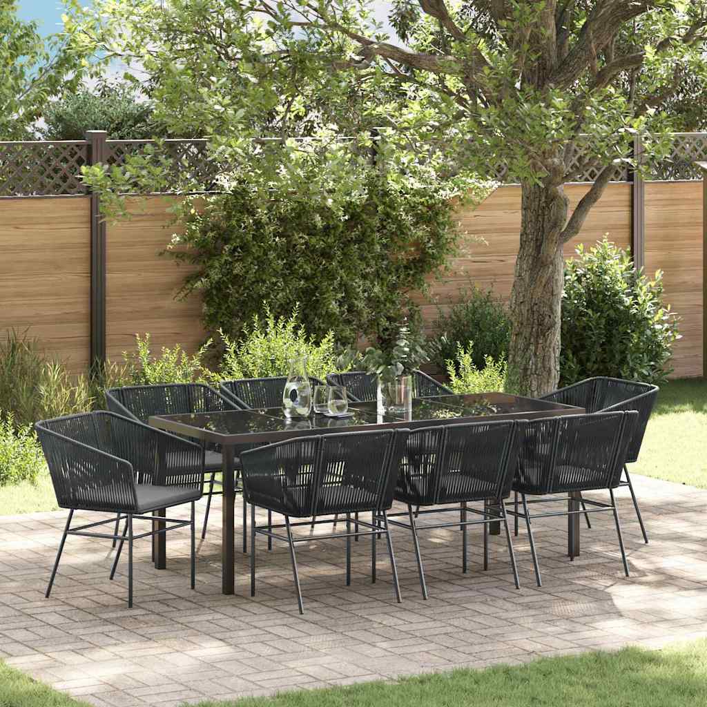 Garden Dining Set with Cushion 9 pcs Black Powder-Coated Steel