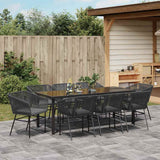 Garden Dining Set with Cushion 9 pcs Black Powder-Coated Steel
