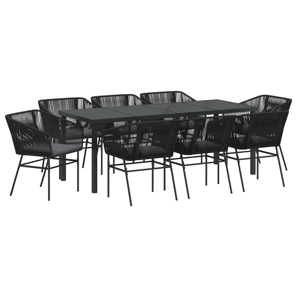 Garden Dining Set with Cushion 9 pcs Black Powder-Coated Steel