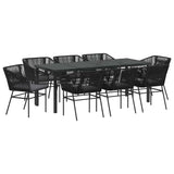 Garden Dining Set with Cushion 9 pcs Black Powder-Coated Steel - Front View