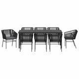 Garden Dining Set with Cushion 9 pcs Black Powder-Coated Steel - Close-Up Angle