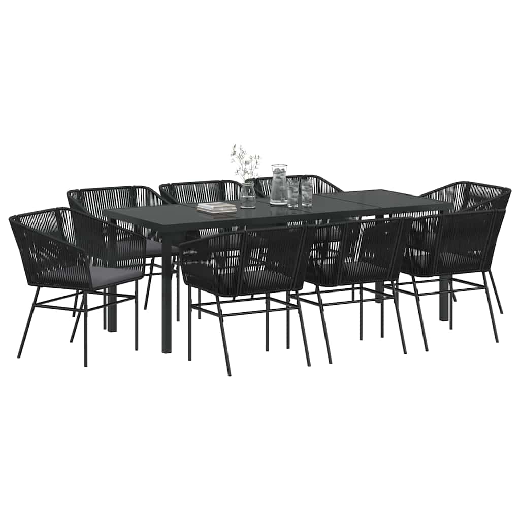 Garden Dining Set with Cushion 9 pcs Black Powder-Coated Steel