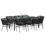 Garden Dining Set with Cushion 9 pcs Black Powder-Coated Steel