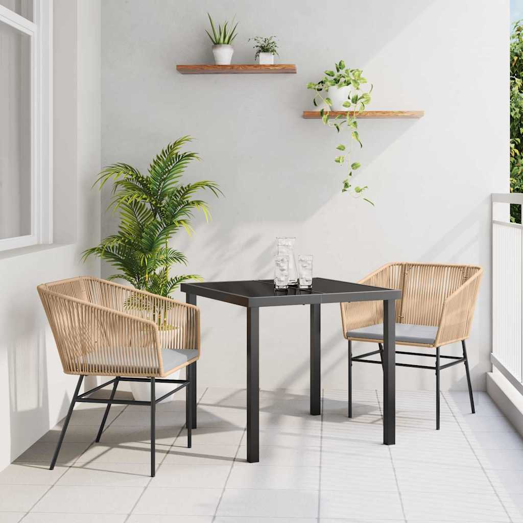 Garden Dining Set with Cushion 3 pcs Brown Powder-Coated Steel
