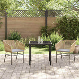 Garden Dining Set with Cushion 3 pcs Brown Powder-Coated Steel - Top-Down View