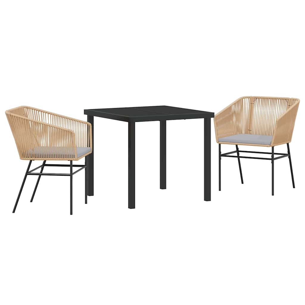 Garden Dining Set with Cushion 3 pcs Brown Powder-Coated Steel