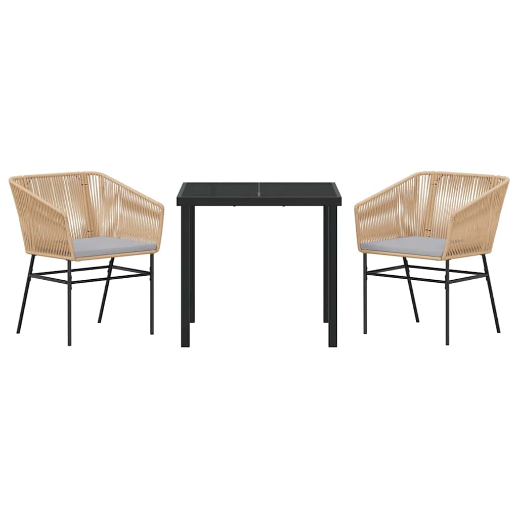 Garden Dining Set with Cushion 3 pcs Brown Powder-Coated Steel