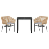 Garden Dining Set with Cushion 3 pcs Brown Powder-Coated Steel - Close-Up Angle
