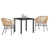 Garden Dining Set with Cushion 3 pcs Brown Powder-Coated Steel