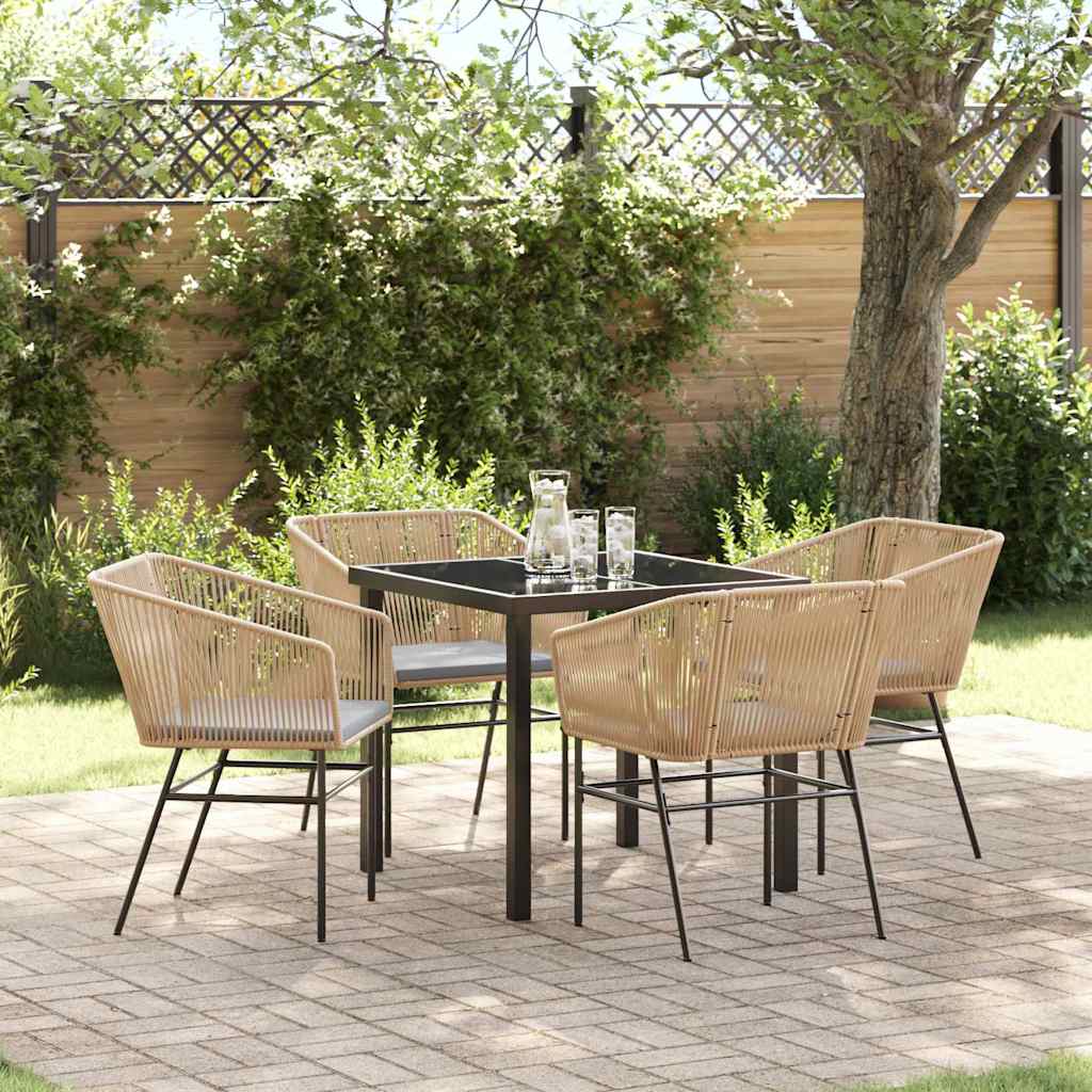 Garden Dining Set with Cushion 5 pcs Brown Powder-Coated Steel