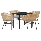 Garden Dining Set with Cushion 5 pcs Brown Powder-Coated Steel