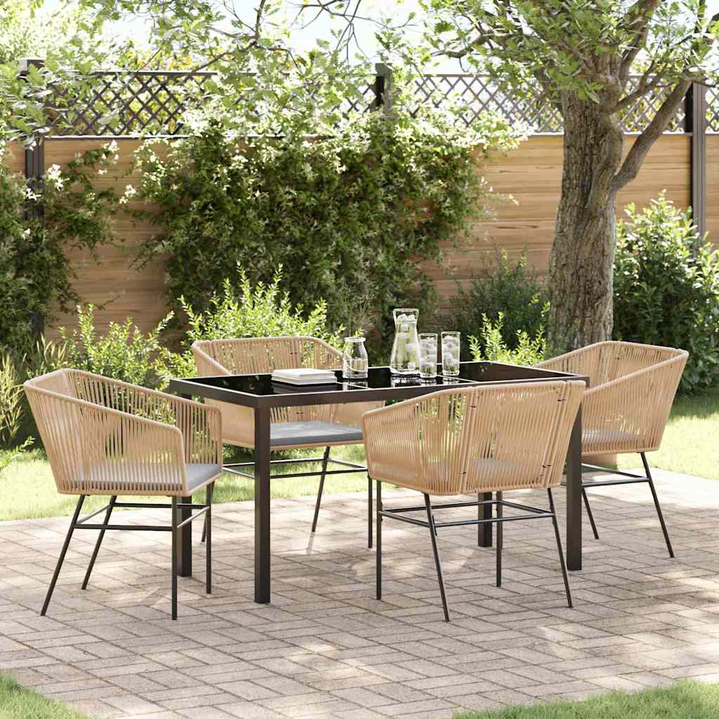 Garden Dining Set with Cushion 5 pcs Brown Powder-Coated Steel