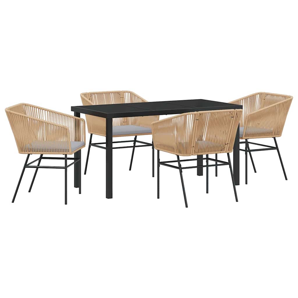Garden Dining Set with Cushion 5 pcs Brown Powder-Coated Steel