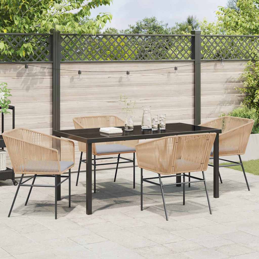 Garden Dining Set with Cushion 5 pcs Brown Powder-Coated Steel