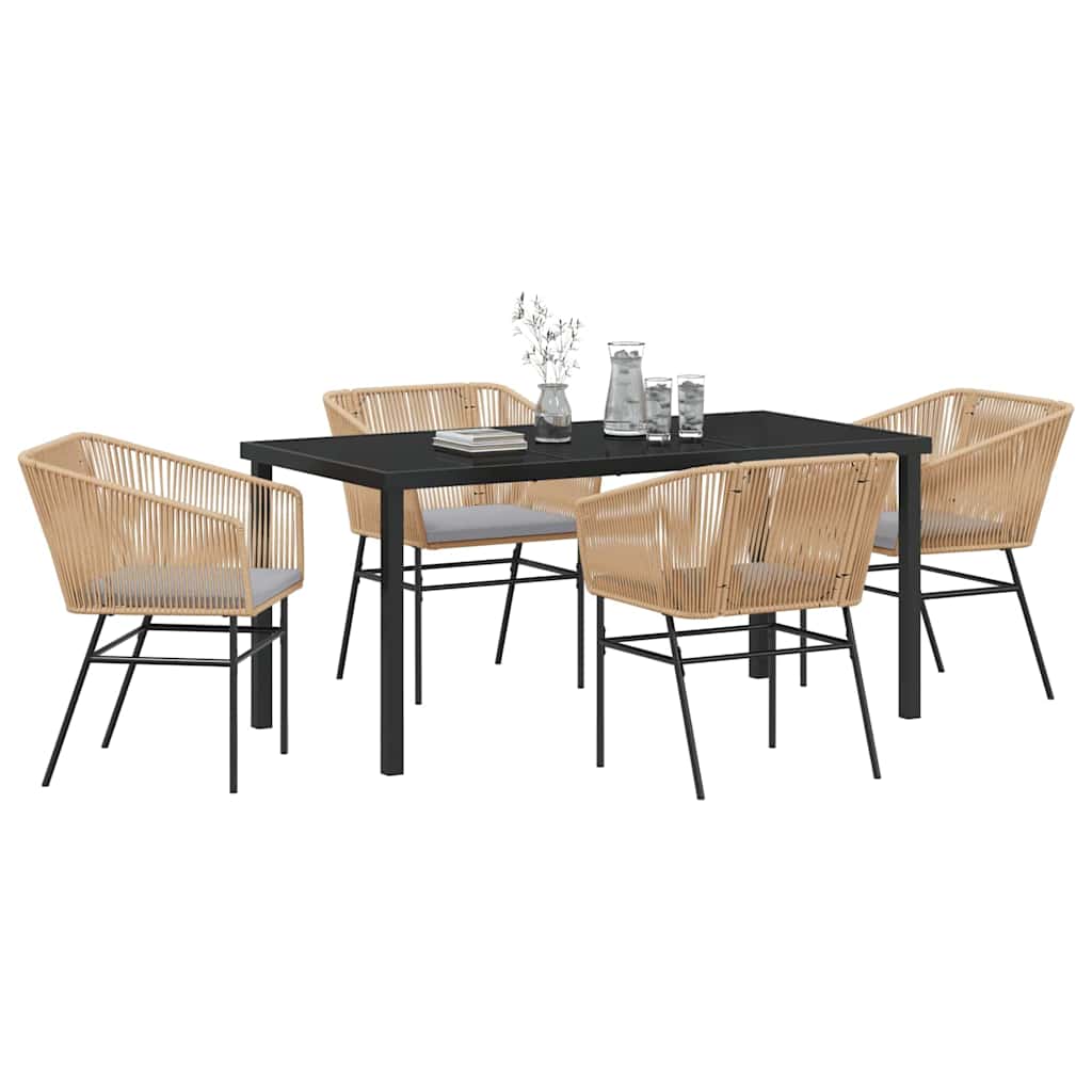 Garden Dining Set with Cushion 5 pcs Brown Powder-Coated Steel