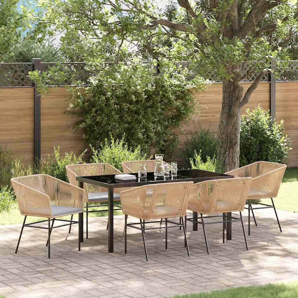 Garden Dining Set with Cushion 7 pcs Brown Powder-Coated Steel