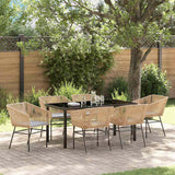 Garden Dining Set with Cushion 7 pcs Brown Powder-Coated Steel