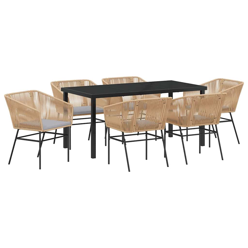 Garden Dining Set with Cushion 7 pcs Brown Powder-Coated Steel