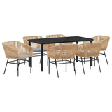 Garden Dining Set with Cushion 7 pcs Brown Powder-Coated Steel - Front View