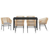 Garden Dining Set with Cushion 7 pcs Brown Powder-Coated Steel - Close-Up Angle