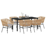 Garden Dining Set with Cushion 7 pcs Brown Powder-Coated Steel - Side View