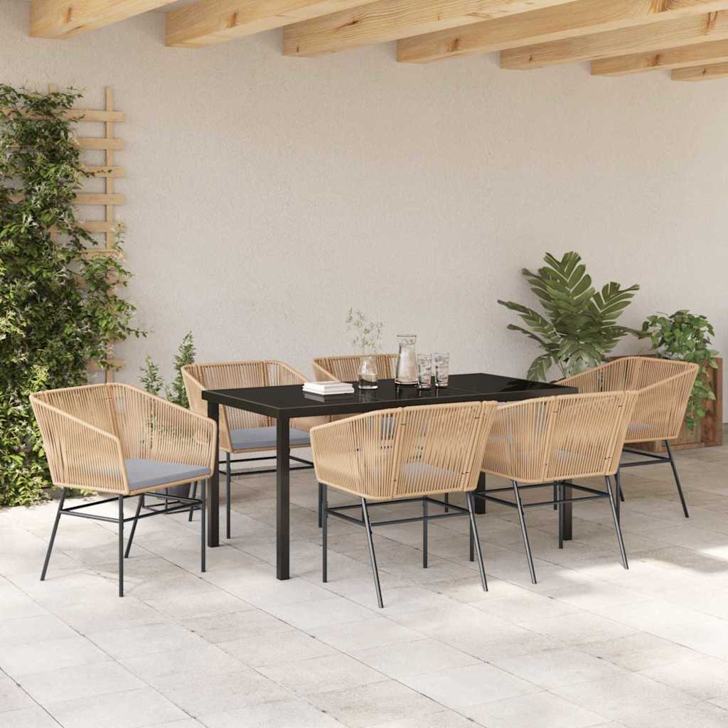 Garden Dining Set with Cushion 7 pcs Brown Powder-Coated Steel