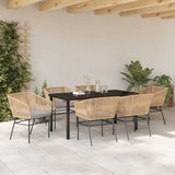 Garden Dining Set with Cushion 7 pcs Brown Powder-Coated Steel - Top-Down View