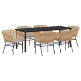 Garden Dining Set with Cushion 7 pcs Brown Powder-Coated Steel