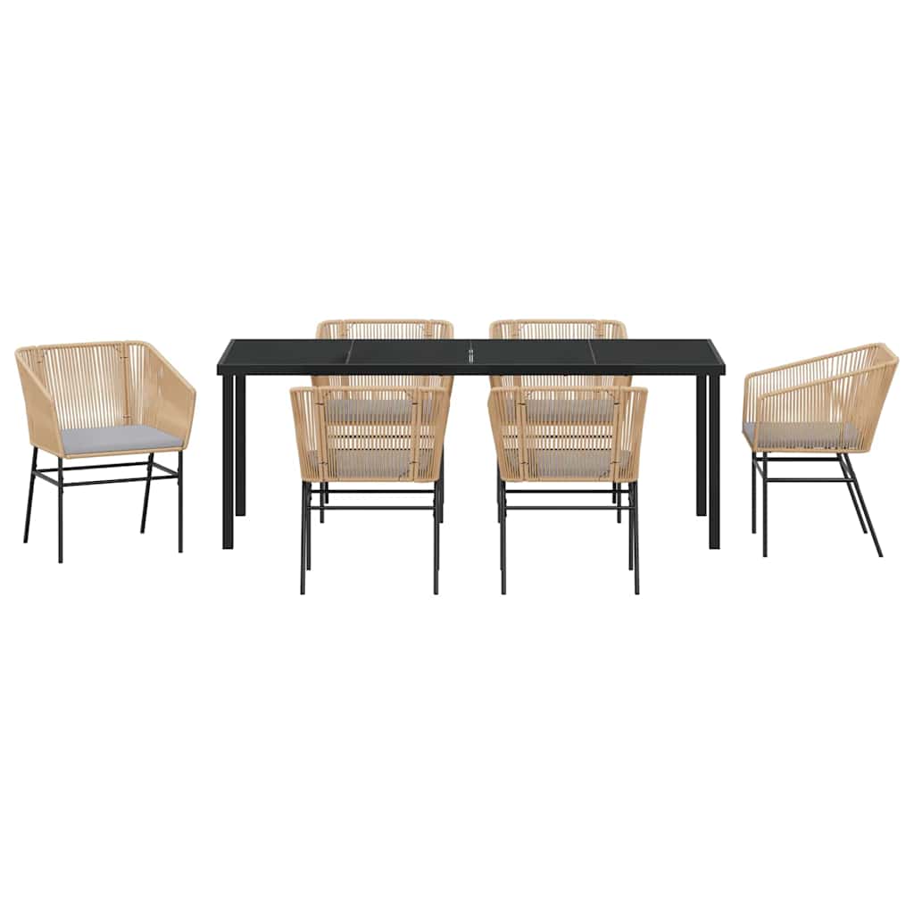 Garden Dining Set with Cushion 7 pcs Brown Powder-Coated Steel