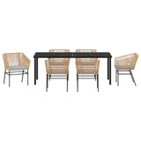 Garden Dining Set with Cushion 7 pcs Brown Powder-Coated Steel - Close-Up Angle