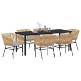 Garden Dining Set with Cushion 7 pcs Brown Powder-Coated Steel - Side View