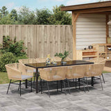 Garden Dining Set with Cushion 9 pcs Brown Powder-Coated Steel - Top-Down View