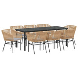 Garden Dining Set with Cushion 9 pcs Brown Powder-Coated Steel