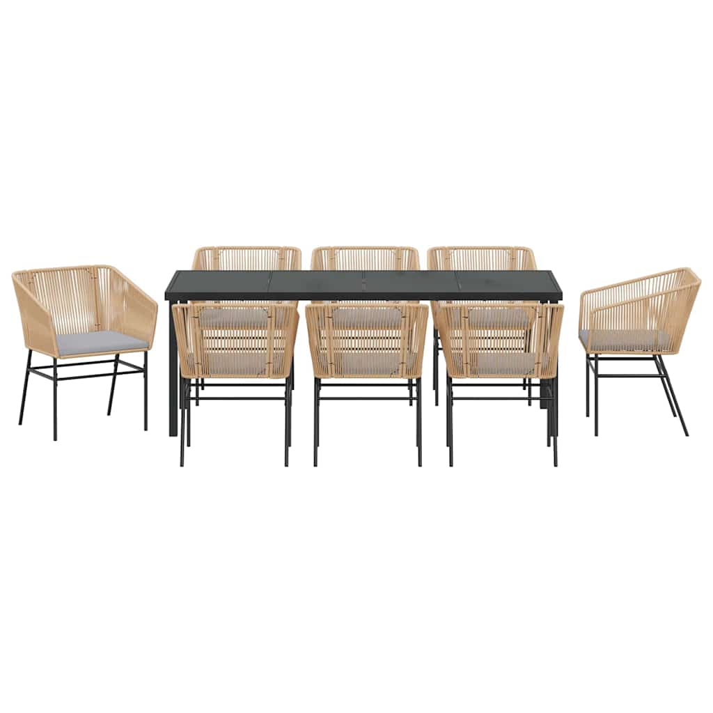 Garden Dining Set with Cushion 9 pcs Brown Powder-Coated Steel