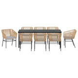 Garden Dining Set with Cushion 9 pcs Brown Powder-Coated Steel