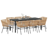 Garden Dining Set with Cushion 9 pcs Brown Powder-Coated Steel