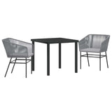 Garden Dining Set with Cushion 3 pcs Grey Powder-Coated Steel