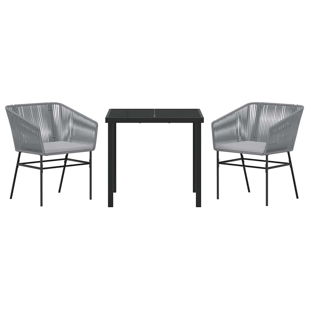 Garden Dining Set with Cushion 3 pcs Grey Powder-Coated Steel